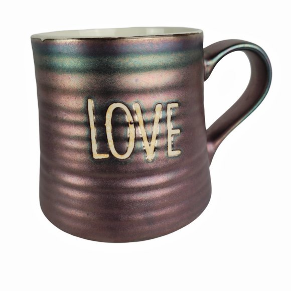 La Rochelle Metallic Rose Teal Love Ribbed Mug Coffee Cup Ceramic 4"H X 3.5"W - Picture 8 of 10